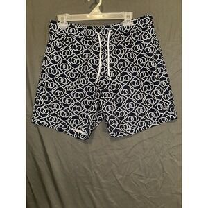 Sperry Navy  & White Pattern Swim Trunks Brief Lined Swim Shorts Men's Large